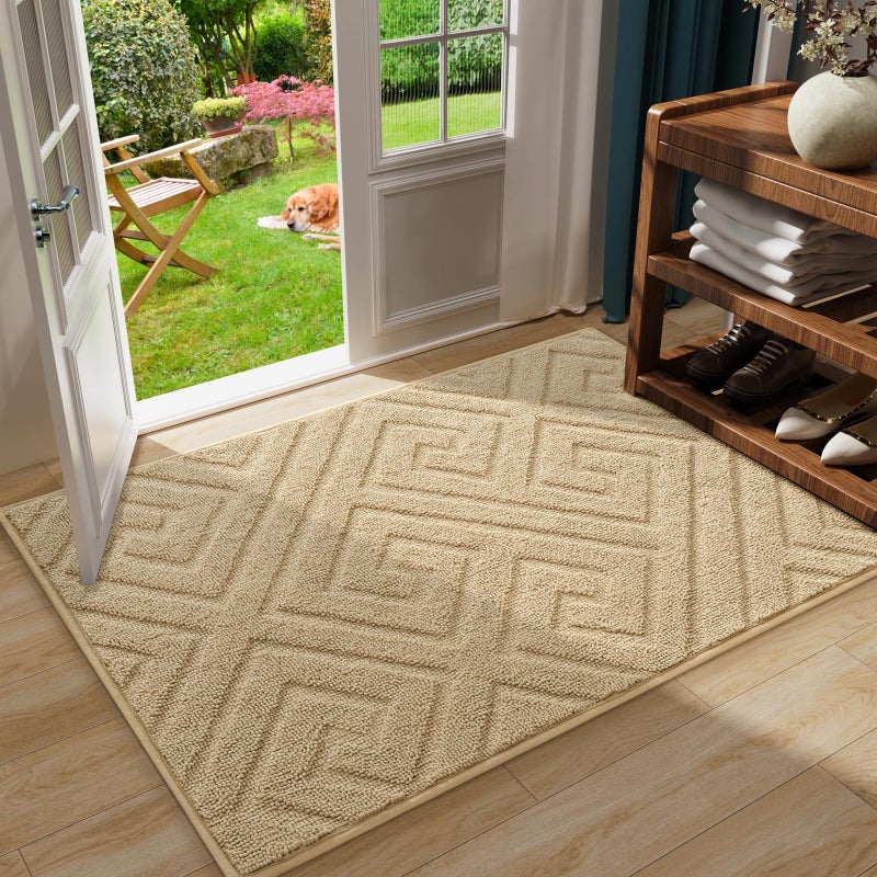 Arogan قابلة للغسل مقصورة الباب الداخلي مدخل سجاد دخول منخفضة للداخل للمنزل الدعم المطاط الماص موحلة الحذاء الأوساخ ممسحة للدخول إلى الباب الأمامي الخلفي (24 × 36 بوصة) البيج) - Image 2