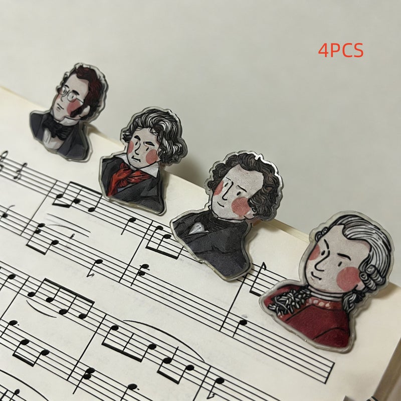Set Of 4 Acrylic Music Score Clips Transparent Page Holders For Piano Guitar And Classical Music Lovers Creatively Designed Stationery Mini Clips Page Organizer - Image 1
