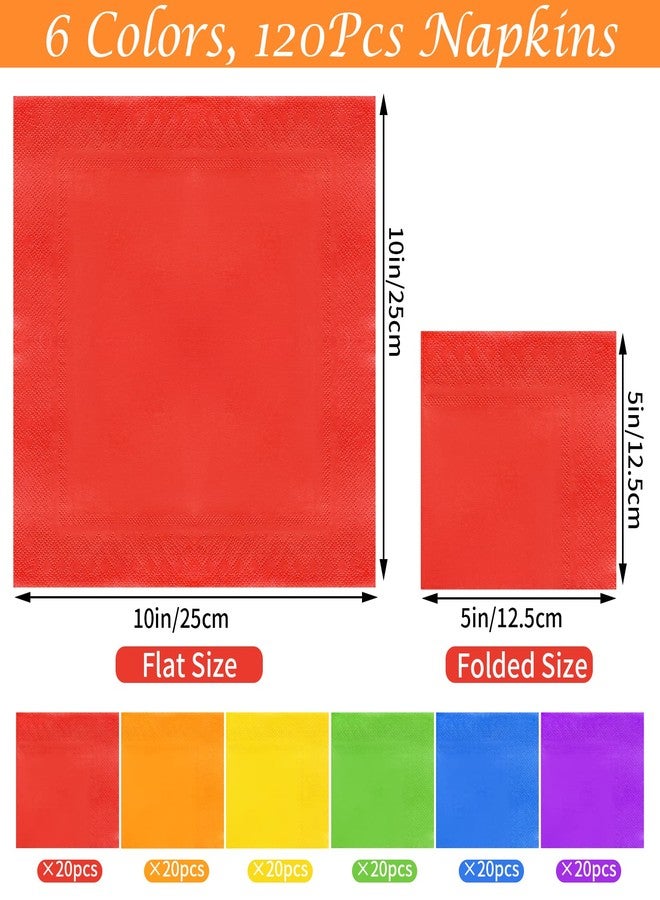 Heliltd 120Pcs Cocktail Napkins Rainbow Colorful Tissue Napkin Beverage Luncheon Paper Napkins Party Decoration, 6 Colors - Image 2