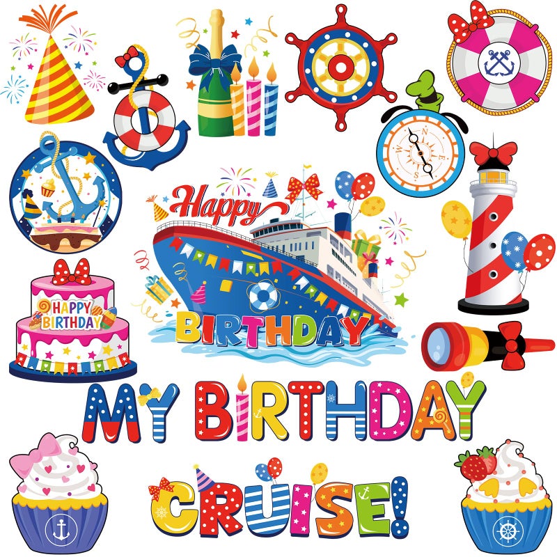 RiVolTa Birdthday Cruise Door Decorations - 16 Pcs Mouse Ship Cabin Magnetic Stickers Large Funny Anchor Cute Cake Magnets Stateroom Sign Decals Accessories for Carnival Summer Party Fridge Cars Decor - Image 1