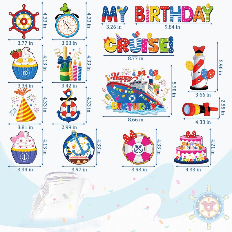 RiVolTa Birdthday Cruise Door Decorations - 16 Pcs Mouse Ship Cabin Magnetic Stickers Large Funny Anchor Cute Cake Magnets Stateroom Sign Decals Accessories for Carnival Summer Party Fridge Cars Decor - Image 2