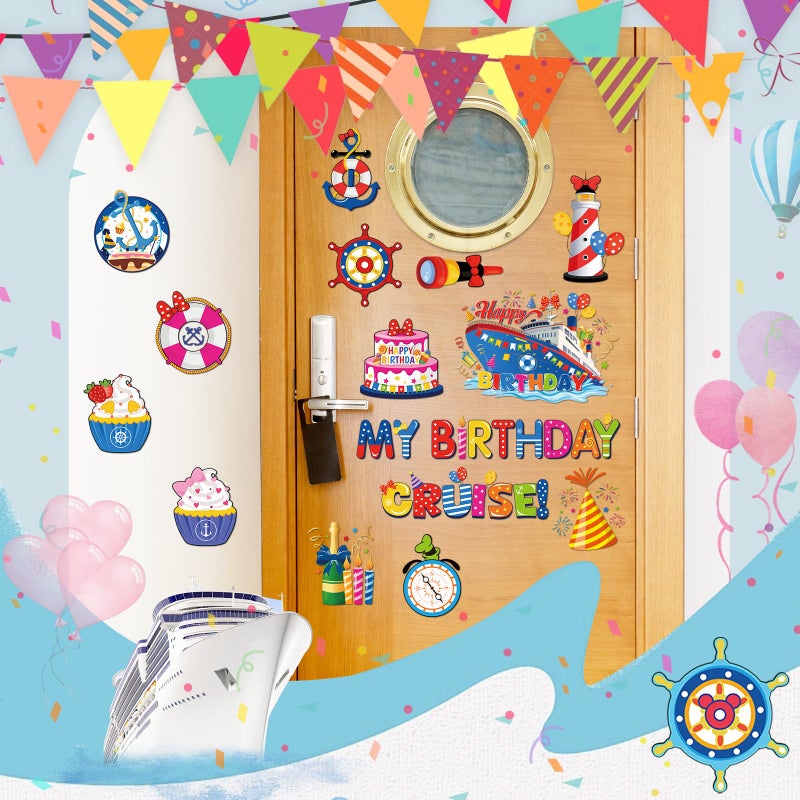 RiVolTa Birdthday Cruise Door Decorations - 16 Pcs Mouse Ship Cabin Magnetic Stickers Large Funny Anchor Cute Cake Magnets Stateroom Sign Decals Accessories for Carnival Summer Party Fridge Cars Decor - Image 5