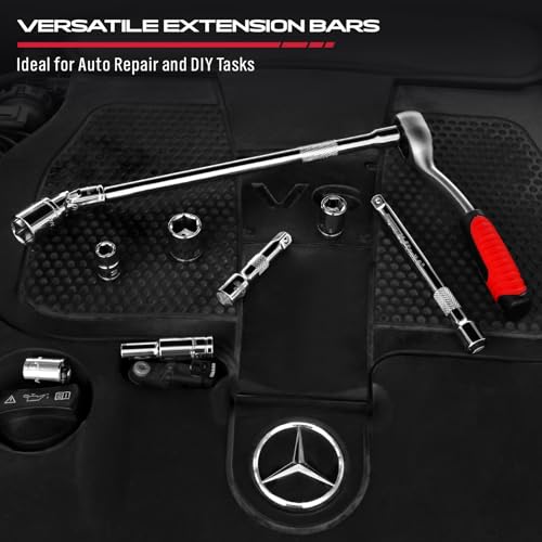 SEDY مجموعة قضبان تمديد مفاتيح الربط 4 قطع 3/8 بوصة، مجموعة تمديد مفاتيح احترافية تشمل تمديدات 3 و 6 و 10 بوصة ومفاتيح ربط عالمية 3/8 بوصة، مصنوعة من فولاذ Cr-V عالي الجودة - Image 5