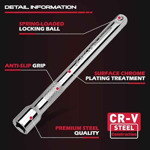 SEDY مجموعة قضبان تمديد مفاتيح الربط 4 قطع 3/8 بوصة، مجموعة تمديد مفاتيح احترافية تشمل تمديدات 3 و 6 و 10 بوصة ومفاتيح ربط عالمية 3/8 بوصة، مصنوعة من فولاذ Cr-V عالي الجودة - Image 3