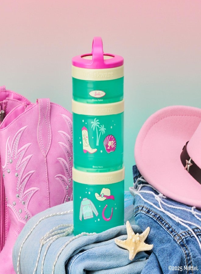 Whiskware Barbie (Cowgirl Icons) Whiskware Stackable Snack Pack - 3 Jar + Handle - Pink/Yellow/Green - Image 5