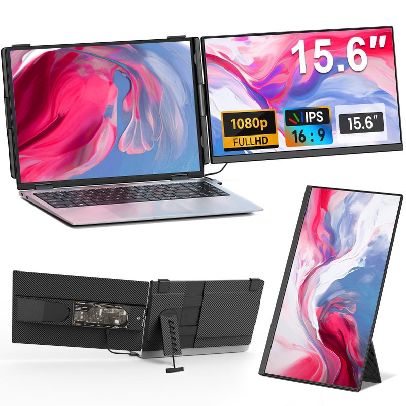 Cevaton موسع شاشة لابتوب سيفاتون - شاشة محمولة 15.6 بوصة FHD 1080P، موسع مزدوج قابل للفصل والتوصيل للابتوبات من 13 إلى 17.3 بوصة، متوافق مع ويندوز/ماك/أندرويد/كروم - Image 1