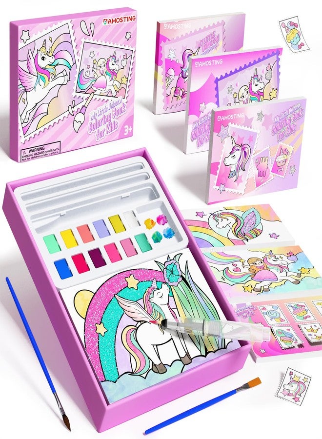 AMOSTING Paint with Water Unicorn Coloring Books for Toddlers,Water Color Paint Set for Teens, Arts and Crafts for Girls Boys Ages 3 4 5 6 7 8+, Birthday Christmas Gift,Travel Toys - Image 1