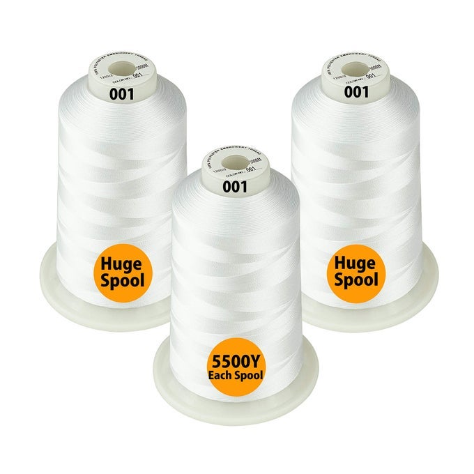 33 SELECTIONS VARIOUS ASSORTED COLOR PACKS OF POLYESTER EMBROIDERY MACHINE THREAD HUGE SPOOL 5500Y FOR ALL PURPOSE SEWING EMBROIDERY MACHINES 001 WHITE