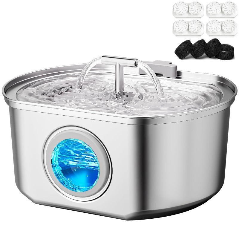 Neareal Cat Water Fountain Stainless Steel - Pet Drinking Fountain for Cats Indoor - 3.2L/108oz Automatic Water Dispenser with Watering Level Window (4 Filter) - Image 1