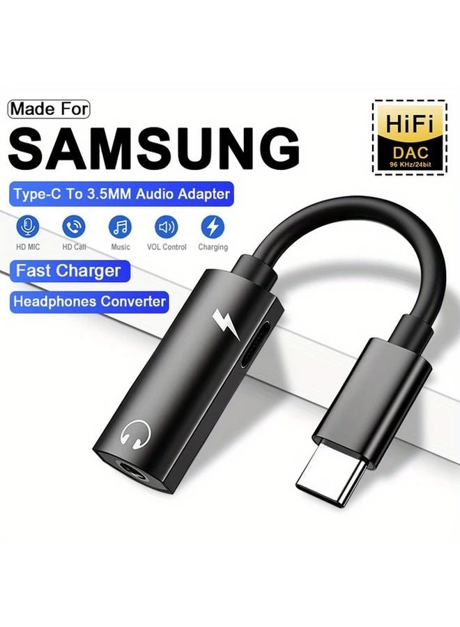Silvery 2 in 1 Type C to 3 5mm Headphone Jack Audio Adapter and Charger for Samsung Galaxy S24 S23 S22 Ultra A54 A53 - Image 2