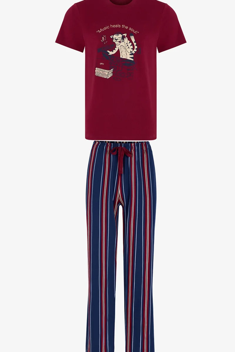 Penti PENTI Men's Retro Groove Striped Short-Sleeve Pajama Set