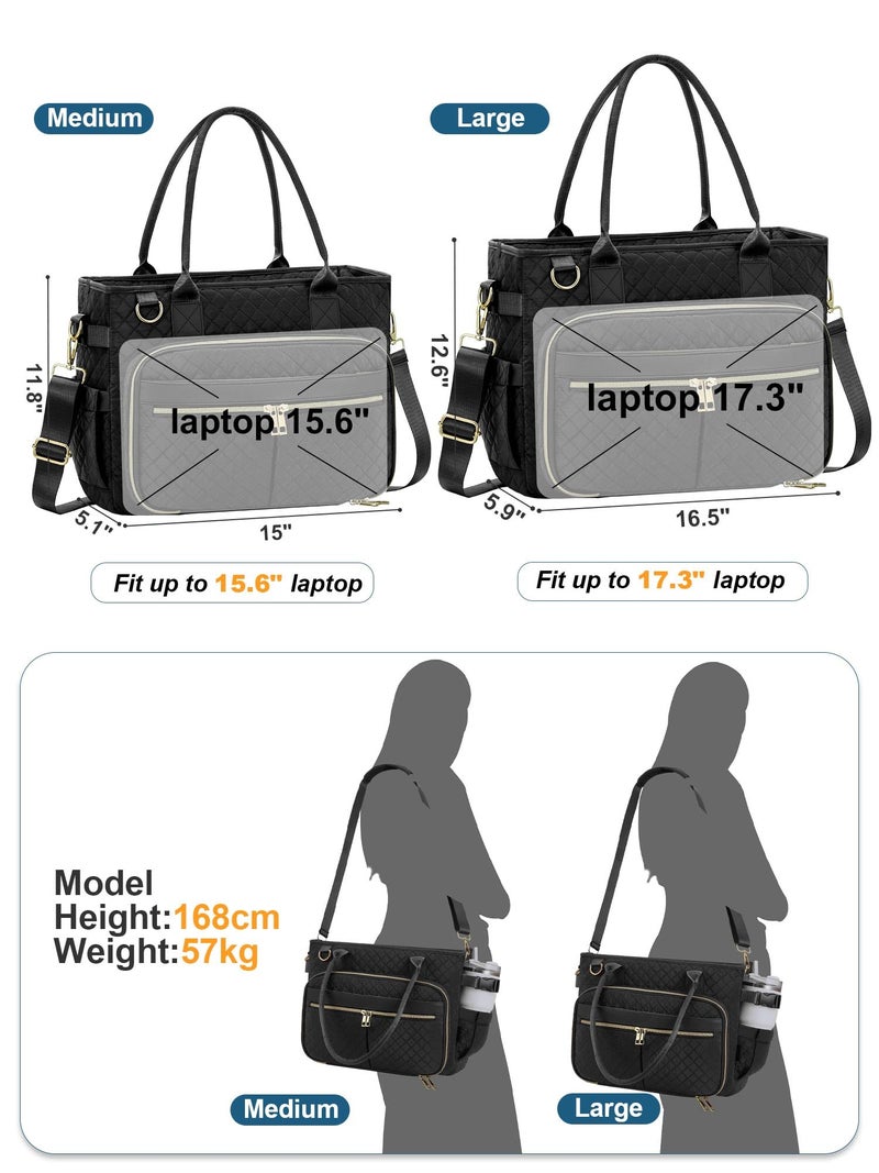 FIORETTO Teacher Tote Bag for Women with Laptop Compartment, Large Cup Holder, Zip Closure, Insulated Pockets & Self-Standing Design, Ideal for Work, Bible Study, Nurse & College Black 15.6 Inch - Image 5