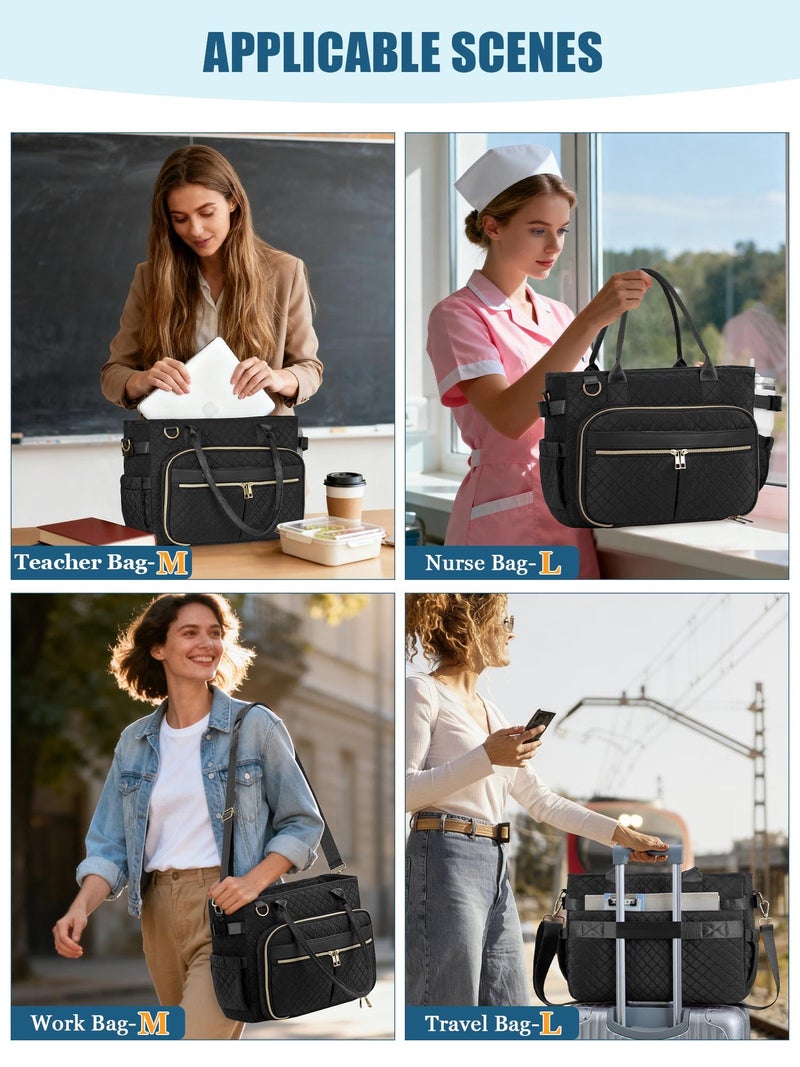 FIORETTO Teacher Tote Bag for Women with Laptop Compartment, Large Cup Holder, Zip Closure, Insulated Pockets & Self-Standing Design, Ideal for Work, Bible Study, Nurse & College Black 15.6 Inch - Image 2