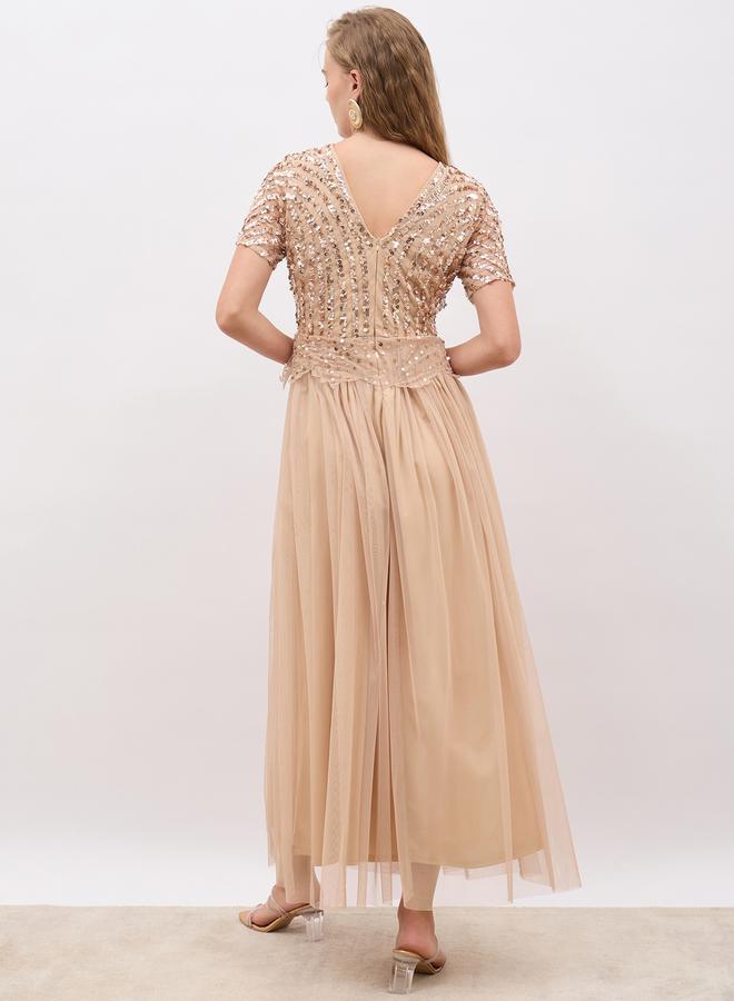 Styli Sequin Tulle Midi Dress  - Image 5