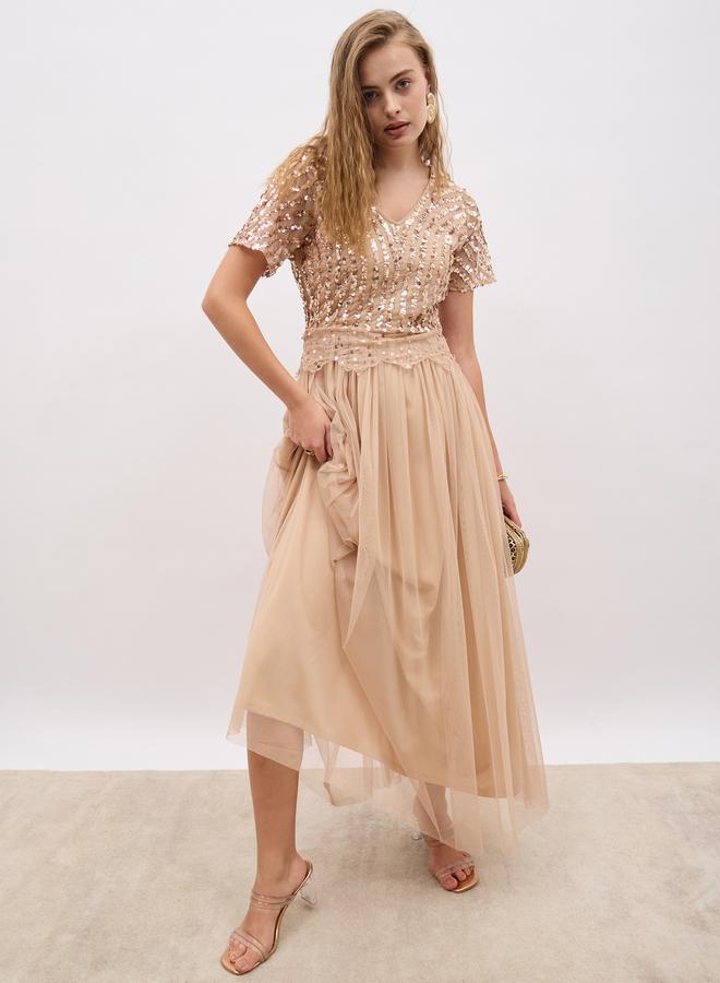 Styli Sequin Tulle Midi Dress  - Image 1