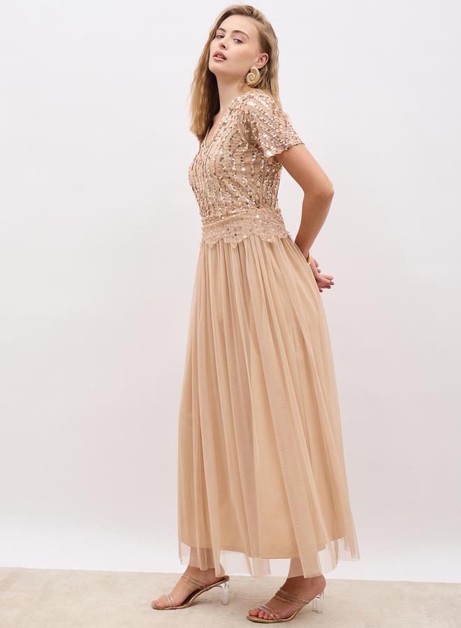 Styli Sequin Tulle Midi Dress  - Image 3