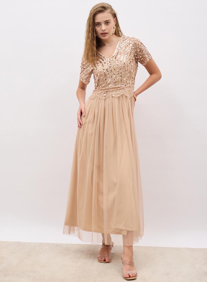 Styli Sequin Tulle Midi Dress  - Image 2