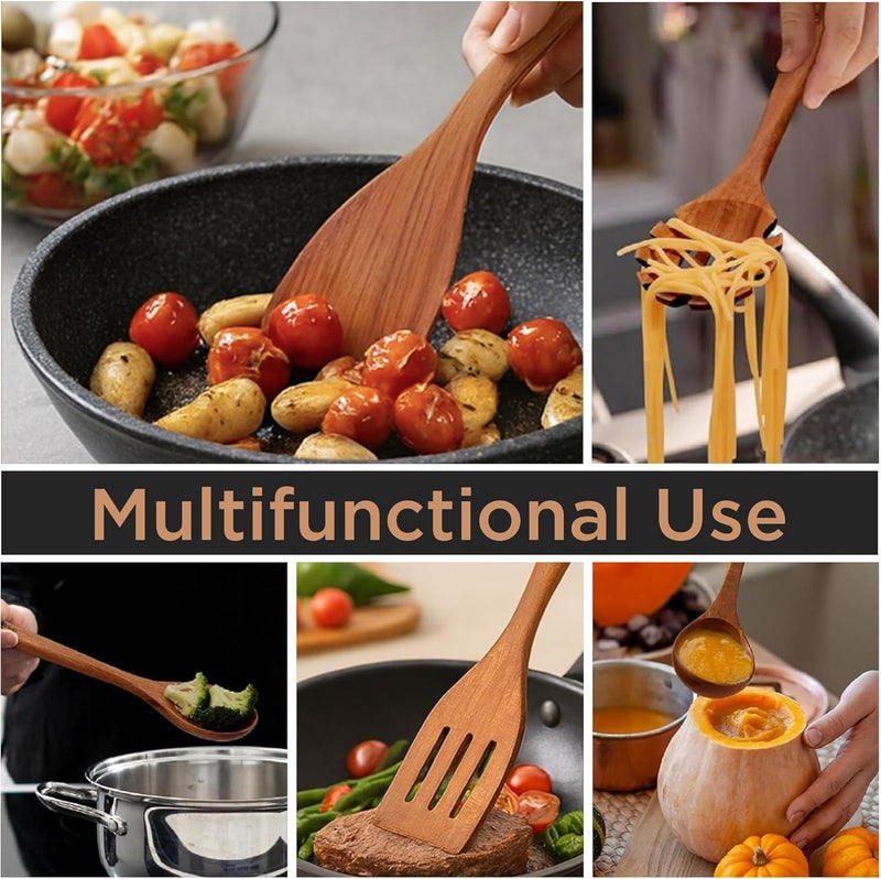 MAJURI 10-Piece Wooden Utensil Set with Holder, Spoon Rest & Hooks – Durable Non Toxic Cooking Utensils - Wooden Spoons for Cooking, Ideal Kitchen Utensil Set for Cooking Enthusiasts & House Warming - Image 5