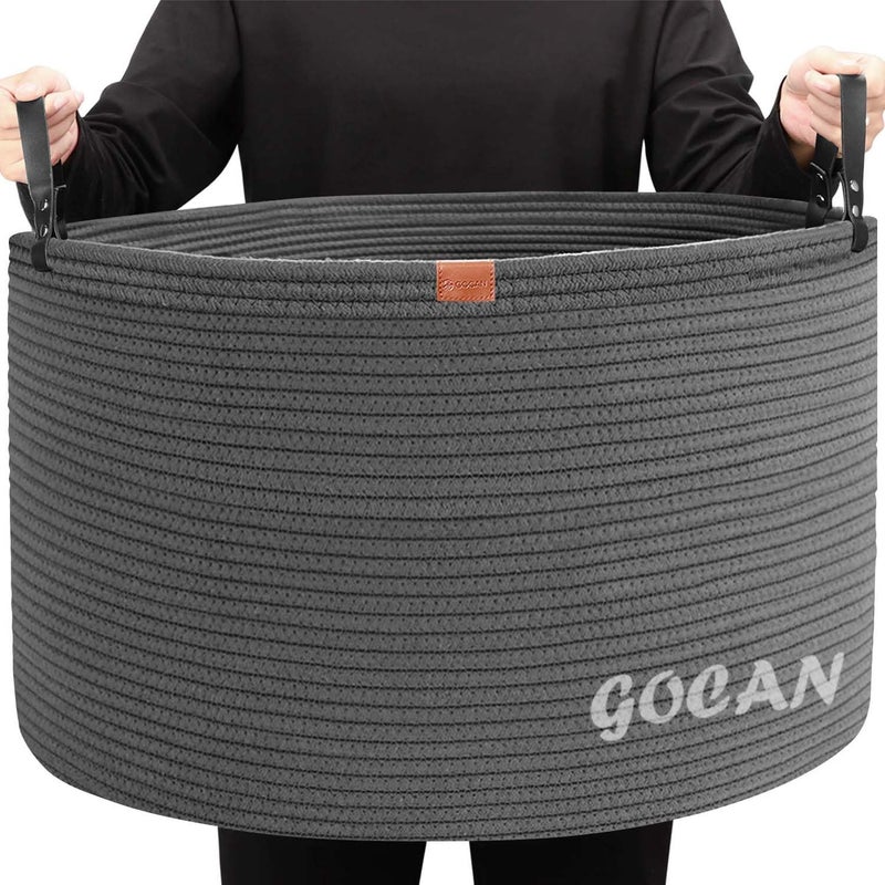 GOCAN Extra Large Storage Laundry Basket 22 X 22X 14 Cotton Rope Woven Basket for Blanket Basket with Handles for Living Room Toys Storage XXXL Dull grey