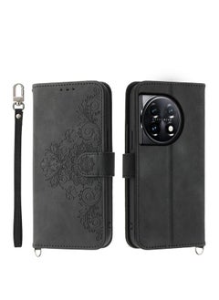 For OnePlus Ace 3 / 12R Skin-feel Flowers Embossed Wallet Leather Phone Case(Black)
