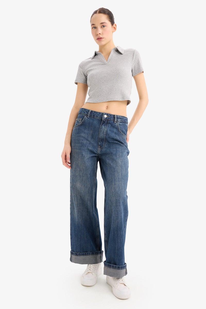 DeFacto Woman Slim Fit Polo Collar Camisole Short Sleeve T-Shirt - Image 3
