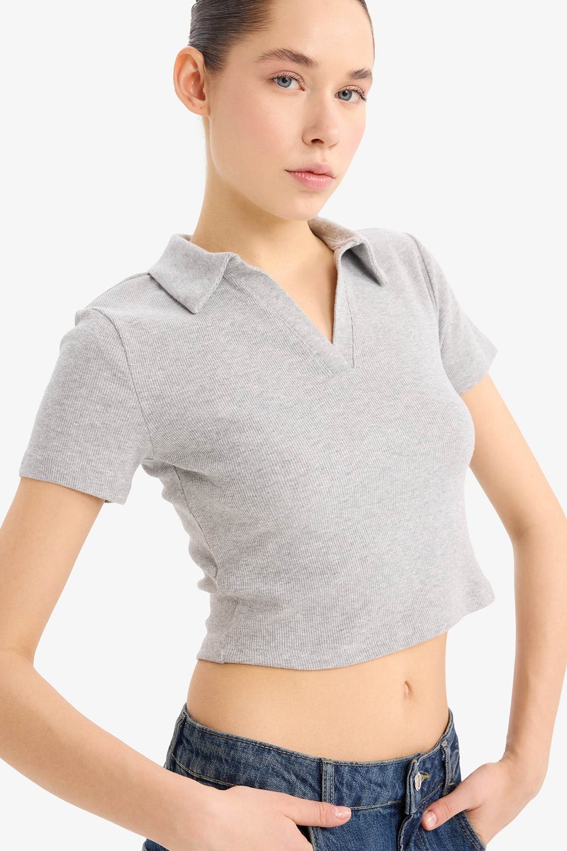 DeFacto Woman Slim Fit Polo Collar Camisole Short Sleeve T-Shirt - Image 1