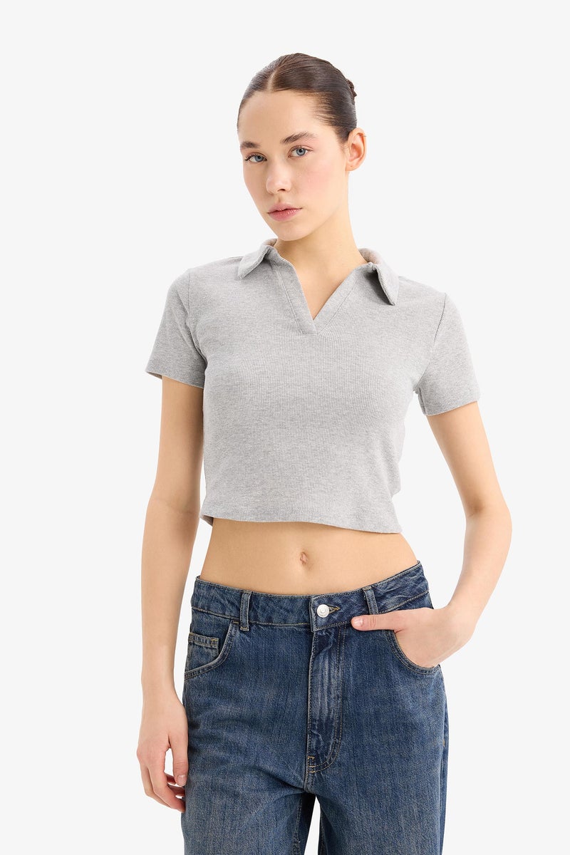 DeFacto Woman Slim Fit Polo Collar Camisole Short Sleeve T-Shirt - Image 4