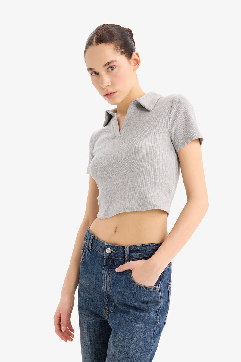DeFacto Woman Slim Fit Polo Collar Camisole Short Sleeve T-Shirt - Image 5