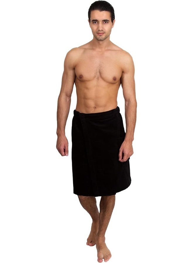 TowelSelections Mens Shower Wrap Adjustable Cotton Terry Velour Wrap Gym Body Cover Up Medium/Large Black - Image 1