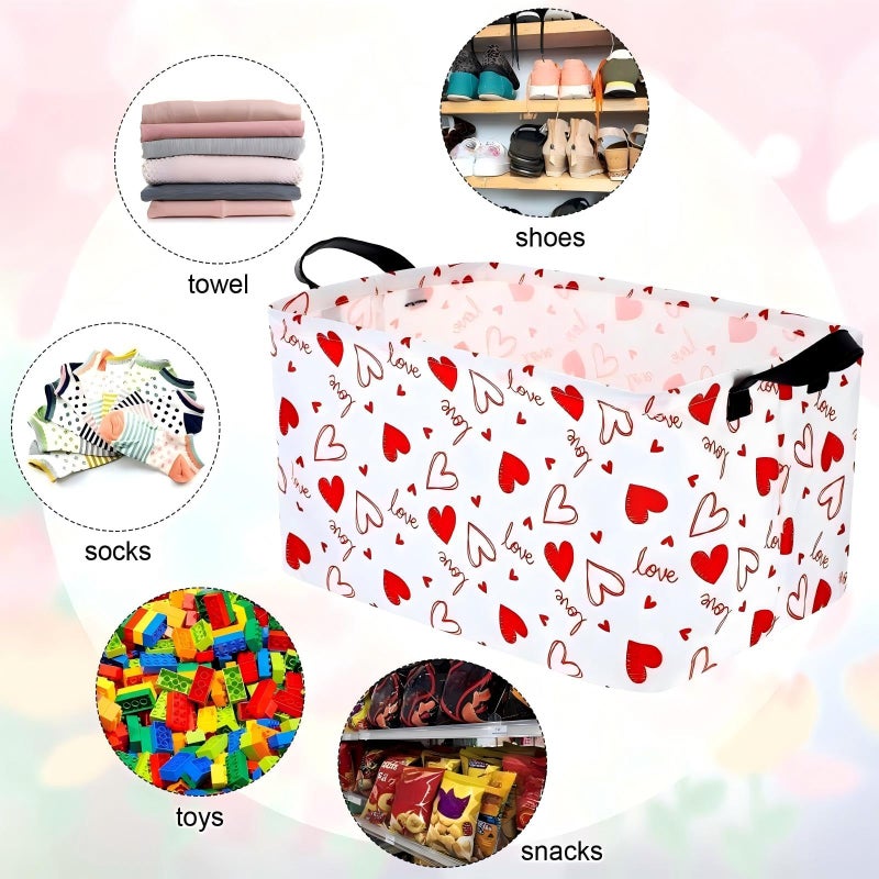 Vesici 6 Pack Valentine's Day Baskets for Gifts Empty Pink Heart Storage Bins Foldable Cute Storage Basket Rectangular Canvas Organizer Boxes with Handle for Books Clothes Home - Image 4