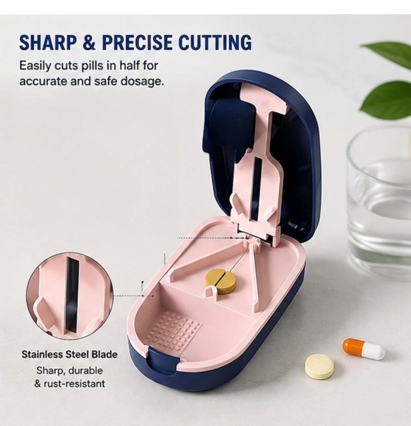 Portable 2-in-1 Pill Cutter & Medication Storage Box – Precision Tablet Splitter for Small & Large Pills – Compact Organizer for Daily Use & Travel - Image 2