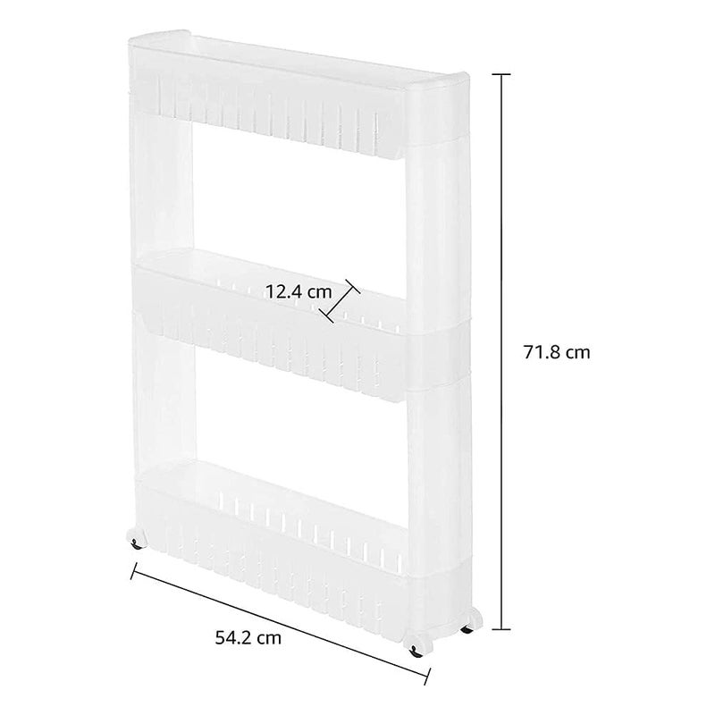 VISHVA 3 Layer Storage Organizer Slim Rack and Shelf with Wheels for Easy Movement with Slide Unbreakable Plastic white - Image 2