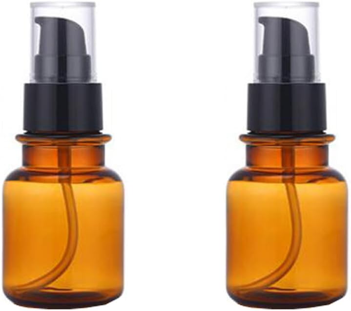 2PCS 80ml/2.7oz Empty Amber Plastic Lotion Pump Bottles Refillable Travel Sample Cosmetic Makeup Facial Cream Facial Remover Oil Container Storage Dispenser Vial Jar for Essence Serums Toiletries