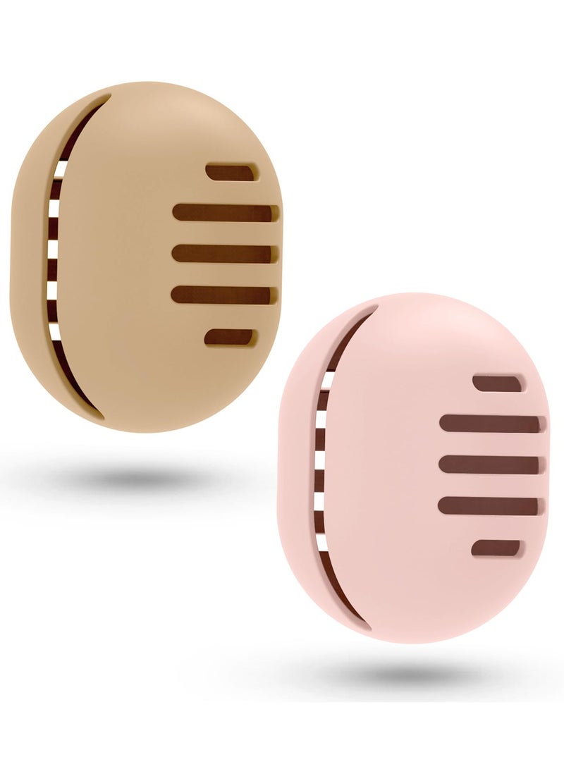GNAFOTU Makeup Sponge Holder,2PCS Double-sided Breathable Silicone Beauty Blender Case for Travel,Shatterproof Beauty Blender Holder for All Sponges Sanitary Reuse Easy to Carry,Khaki+Pink  - Image 1