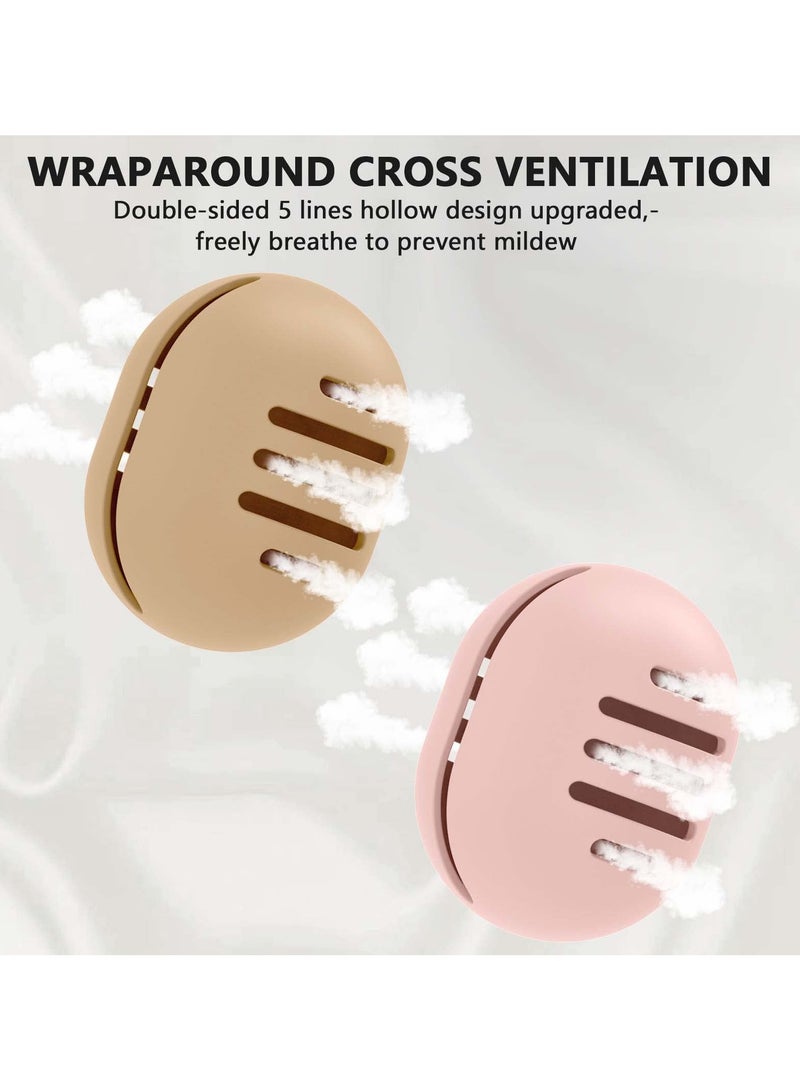 GNAFOTU Makeup Sponge Holder,2PCS Double-sided Breathable Silicone Beauty Blender Case for Travel,Shatterproof Beauty Blender Holder for All Sponges Sanitary Reuse Easy to Carry,Khaki+Pink  - Image 2