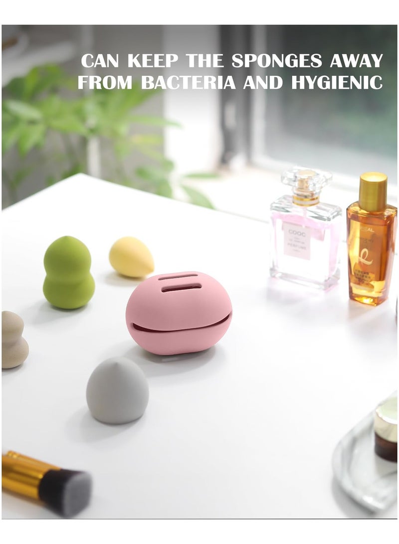 GNAFOTU Makeup Sponge Holder,2PCS Double-sided Breathable Silicone Beauty Blender Case for Travel,Shatterproof Beauty Blender Holder for All Sponges Sanitary Reuse Easy to Carry,Khaki+Pink  - Image 4