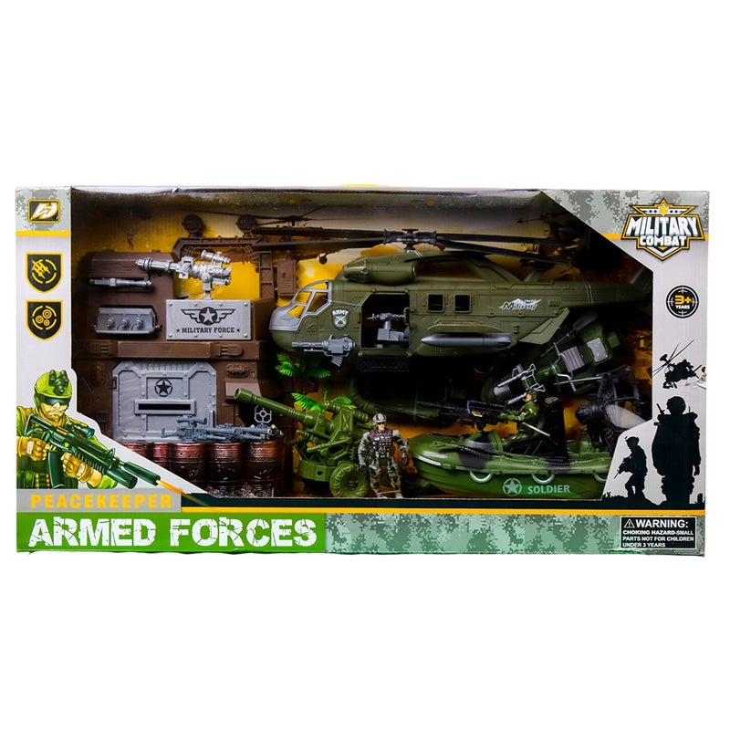 Military Combat Peacekeeper Armed Forces with Defenses and Helicopters - HW-M423-1