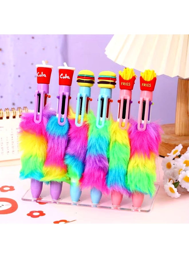 Feel Home Six-color 0.5mm ballpoint pen, burger and fries design, multi-color furry pen, creative gift, perfect back-to-school present (1 piece) - Image 1