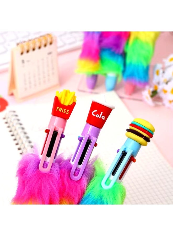 Feel Home Six-color 0.5mm ballpoint pen, burger and fries design, multi-color furry pen, creative gift, perfect back-to-school present (1 piece) - Image 2