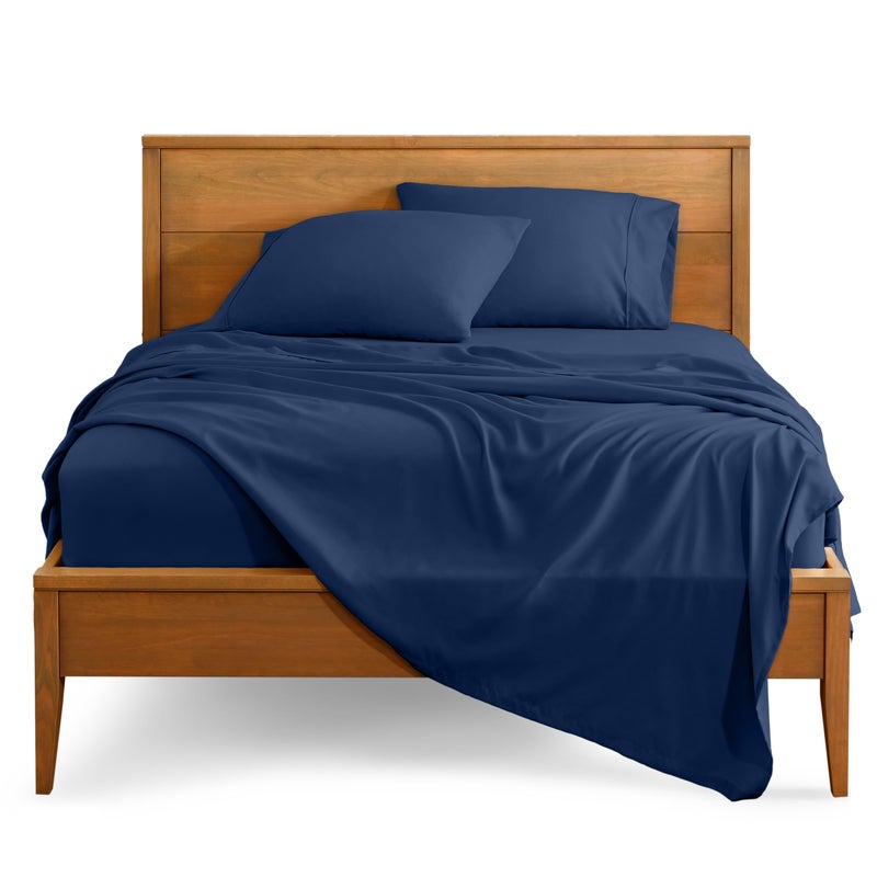 Bare Home California King Sheet Set 1800 UltraSoft Microfiber Cal King Bed Sheets Double Brushed Deep Pockets Easy Fit 4 Piece Set Bed Sheets California King Dark Blue