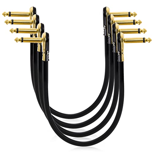 AVLA 4 Pack Guitar Patch Cables, 12 inch Flat Low Profile Pedal Instrument Cable, Right Angle Golden Pancake Connector for Effects Pedal Board, Guitar Accessories, Ultra Flexible and Durable - Image 1