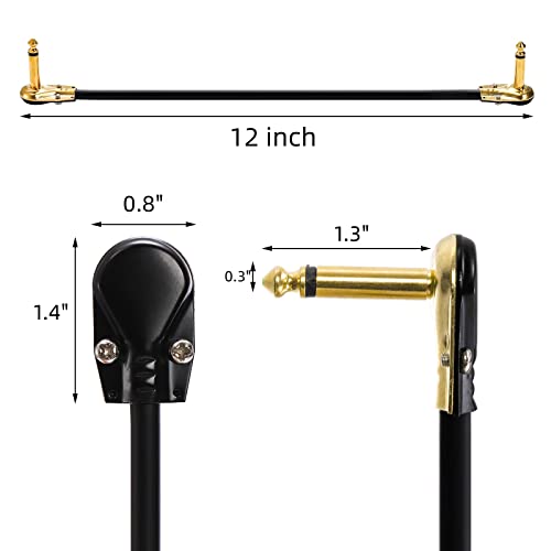 AVLA 4 Pack Guitar Patch Cables, 12 inch Flat Low Profile Pedal Instrument Cable, Right Angle Golden Pancake Connector for Effects Pedal Board, Guitar Accessories, Ultra Flexible and Durable - Image 2