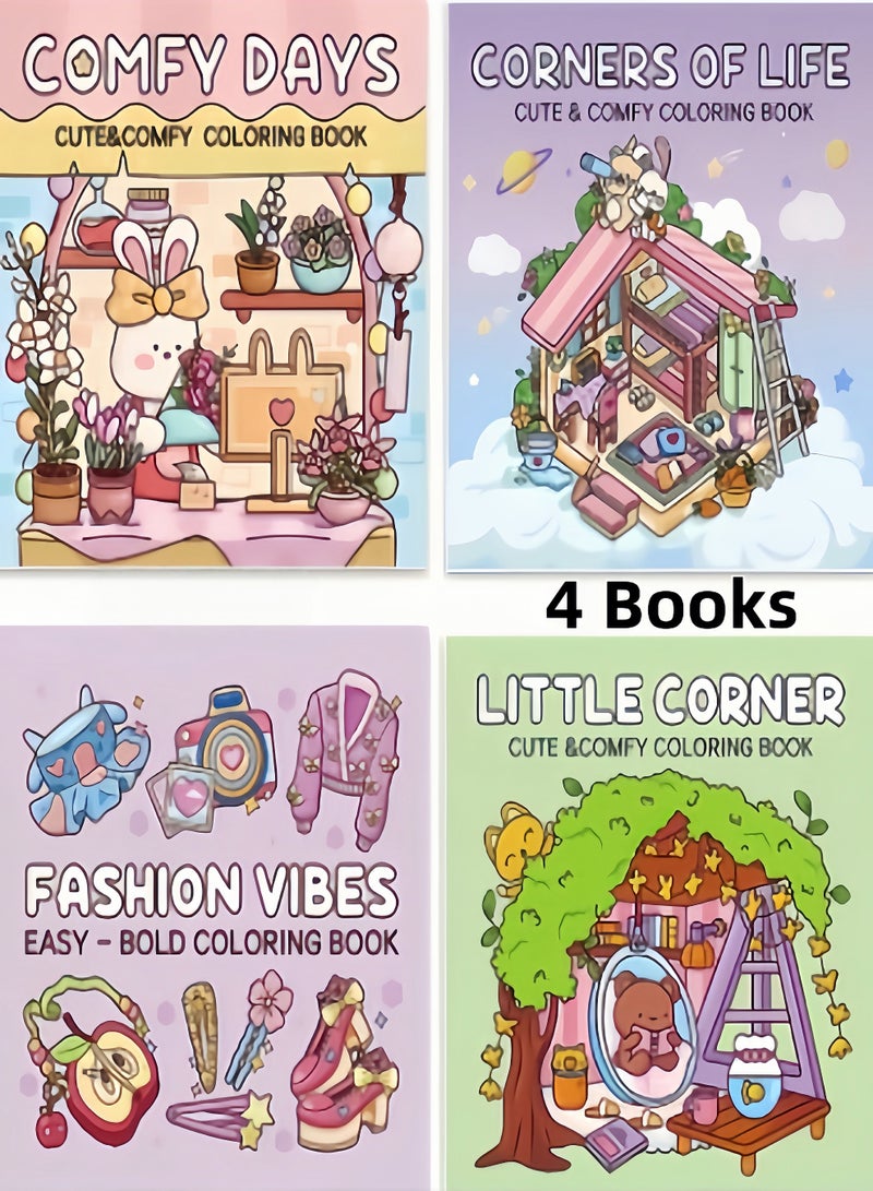 كيفن مجموعة هدايا كتب تلوين لطيفة ومريحة (4 كتب - 40 صفحة لكل كتاب) -كتاب تلوين للكبار والمراهقين - أنشطة يومية لطيفة ومريحة، رسوم تأملية | فن علاجي مُهدئ للقلق، مجموعة مساحات مريحة (تلوين) - Image 1