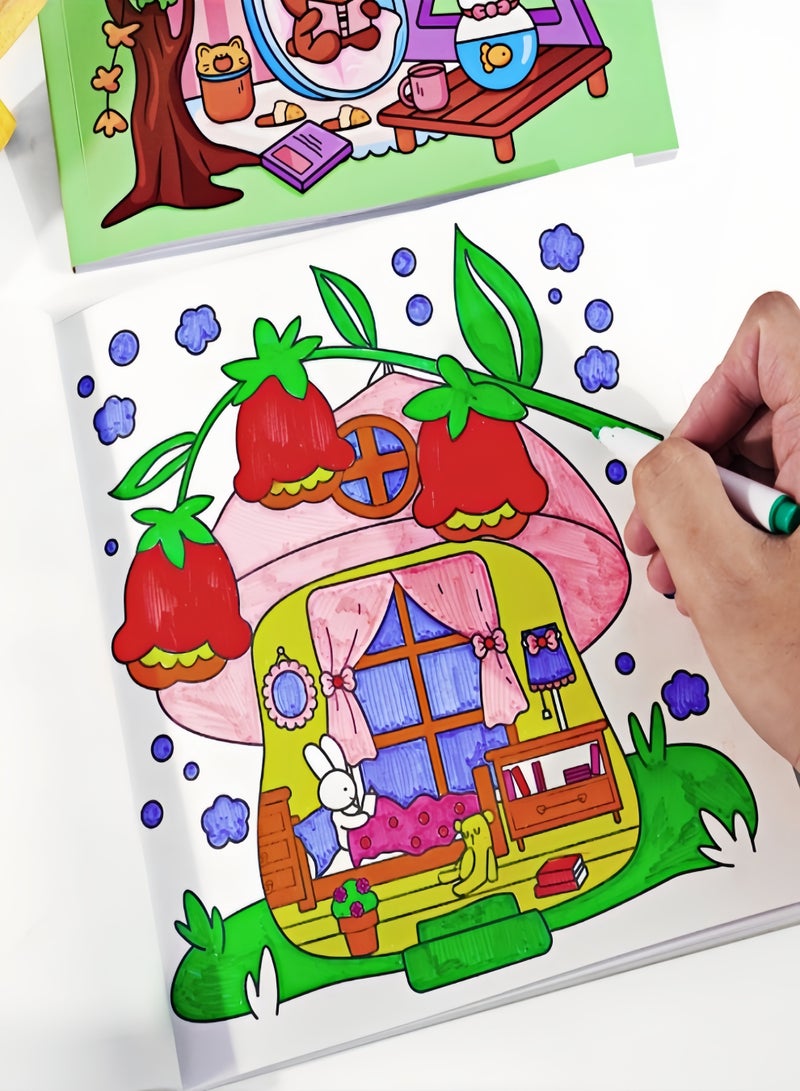 كيفن مجموعة هدايا كتب تلوين لطيفة ومريحة (4 كتب - 40 صفحة لكل كتاب) -كتاب تلوين للكبار والمراهقين - أنشطة يومية لطيفة ومريحة، رسوم تأملية | فن علاجي مُهدئ للقلق، مجموعة مساحات مريحة (تلوين) - Image 4