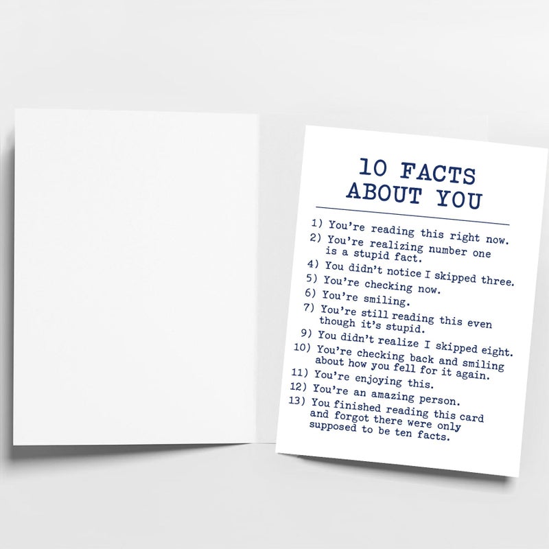Fwnrmd Funny Birthday Card â€“ â€œ10 Facts About Youâ€ Humor Card, Clever Joke Greeting Card for Friends, Family & Coworkers, 5x7 Inch Folded with Envelope & Sticker - Image 2
