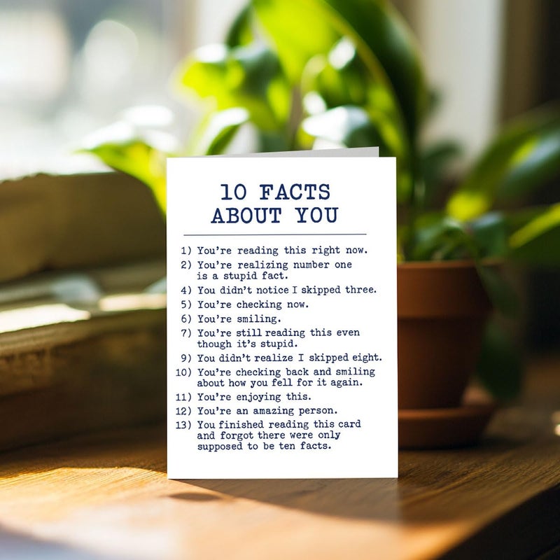 Fwnrmd Funny Birthday Card â€“ â€œ10 Facts About Youâ€ Humor Card, Clever Joke Greeting Card for Friends, Family & Coworkers, 5x7 Inch Folded with Envelope & Sticker - Image 3