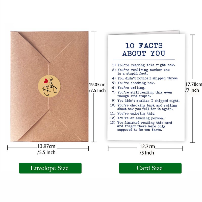 Fwnrmd Funny Birthday Card â€“ â€œ10 Facts About Youâ€ Humor Card, Clever Joke Greeting Card for Friends, Family & Coworkers, 5x7 Inch Folded with Envelope & Sticker - Image 4