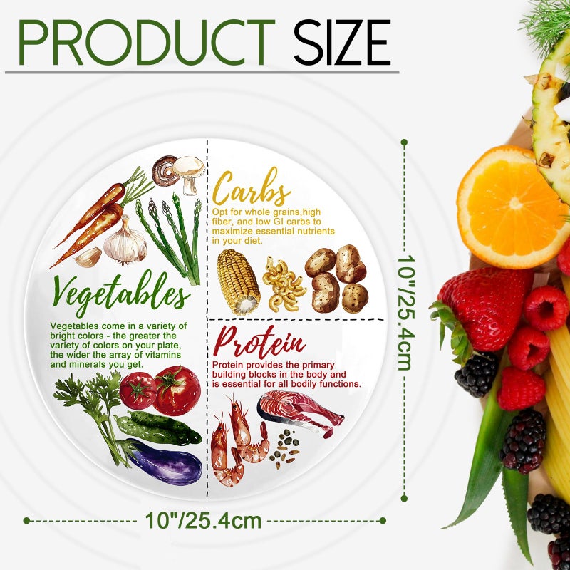 Viynran Portion Control Plate - 10 Inch Melamine Dinner Plate for Balanced Meals, Divided Sections for Vegetables, Carbs, and Protein with Colorful Food Illustrations - 1 Pack - Image 2