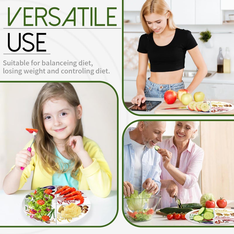Viynran Portion Control Plate - 10 Inch Melamine Dinner Plate for Balanced Meals, Divided Sections for Vegetables, Carbs, and Protein with Colorful Food Illustrations - 1 Pack - Image 5