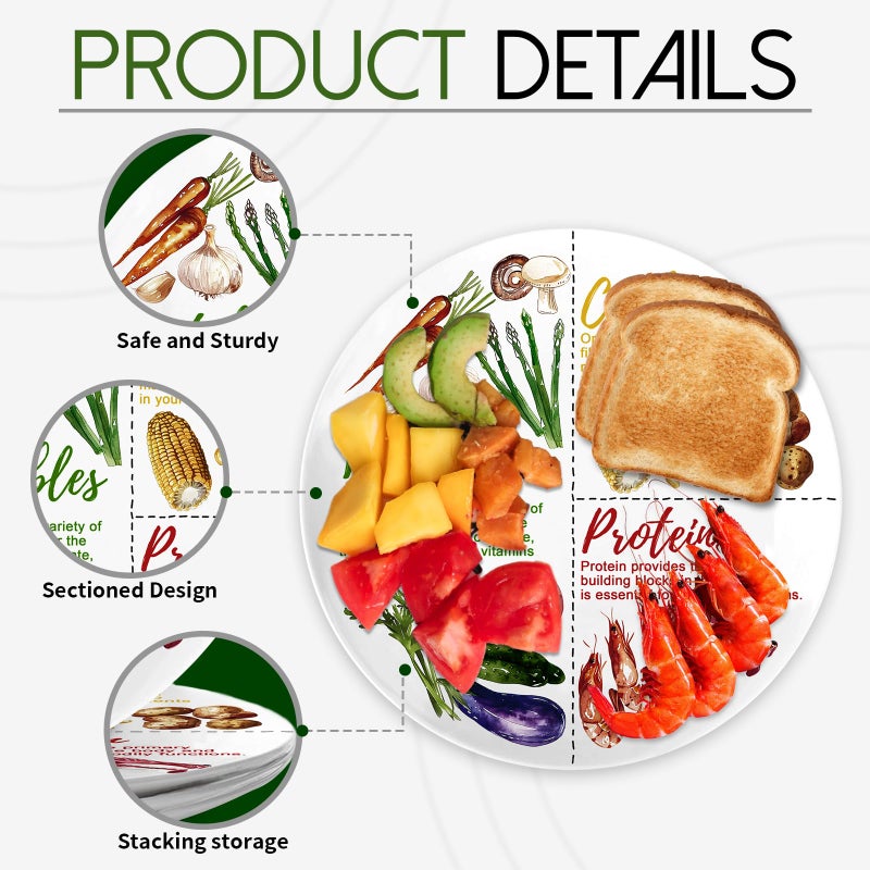 Viynran Portion Control Plate - 10 Inch Melamine Dinner Plate for Balanced Meals, Divided Sections for Vegetables, Carbs, and Protein with Colorful Food Illustrations - 1 Pack - Image 4